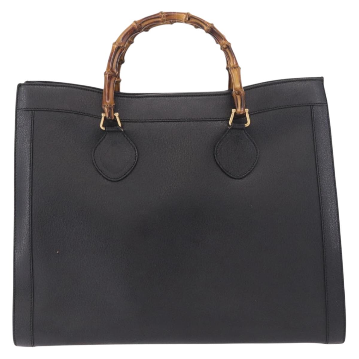 GUCCI Bamboo Hand Bag Leather Black Gold 002 1186 0259 Auth ep5273