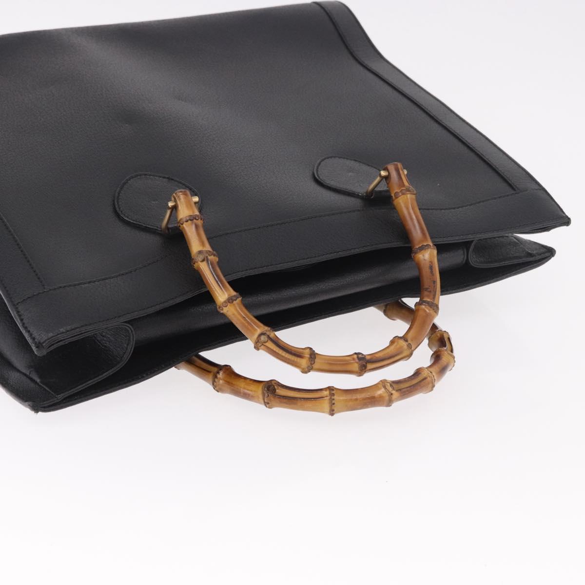 GUCCI Bamboo Hand Bag Leather Black Gold 002 1186 0259 Auth ep5273