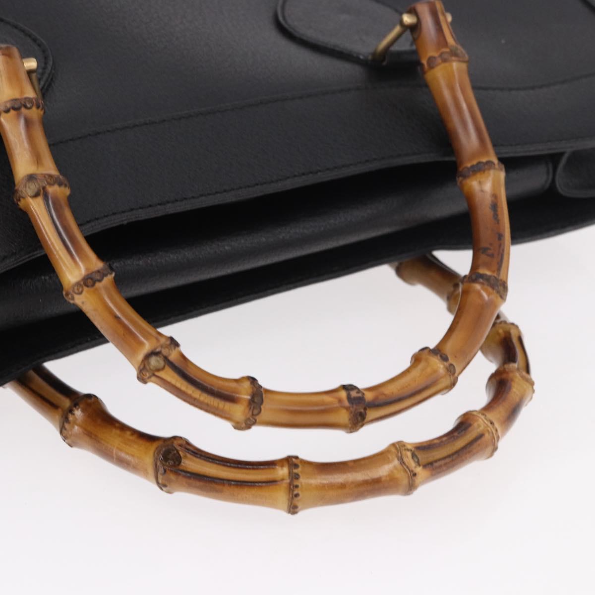 GUCCI Bamboo Hand Bag Leather Black Gold 002 1186 0259 Auth ep5273