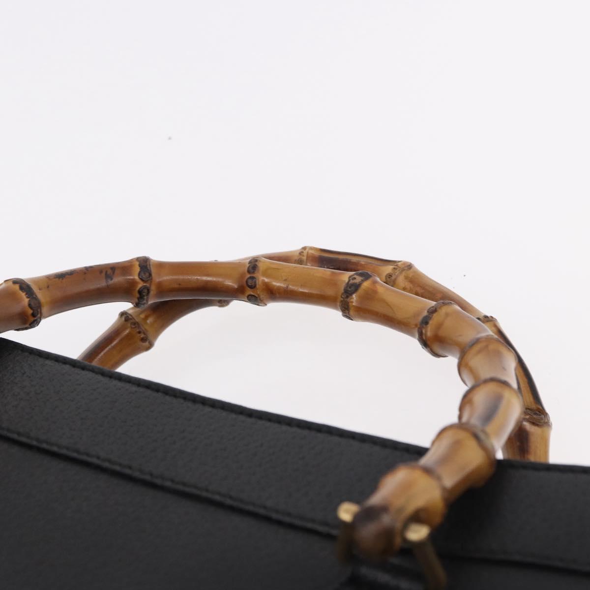 GUCCI Bamboo Hand Bag Leather Black Gold 002 1186 0259 Auth ep5273