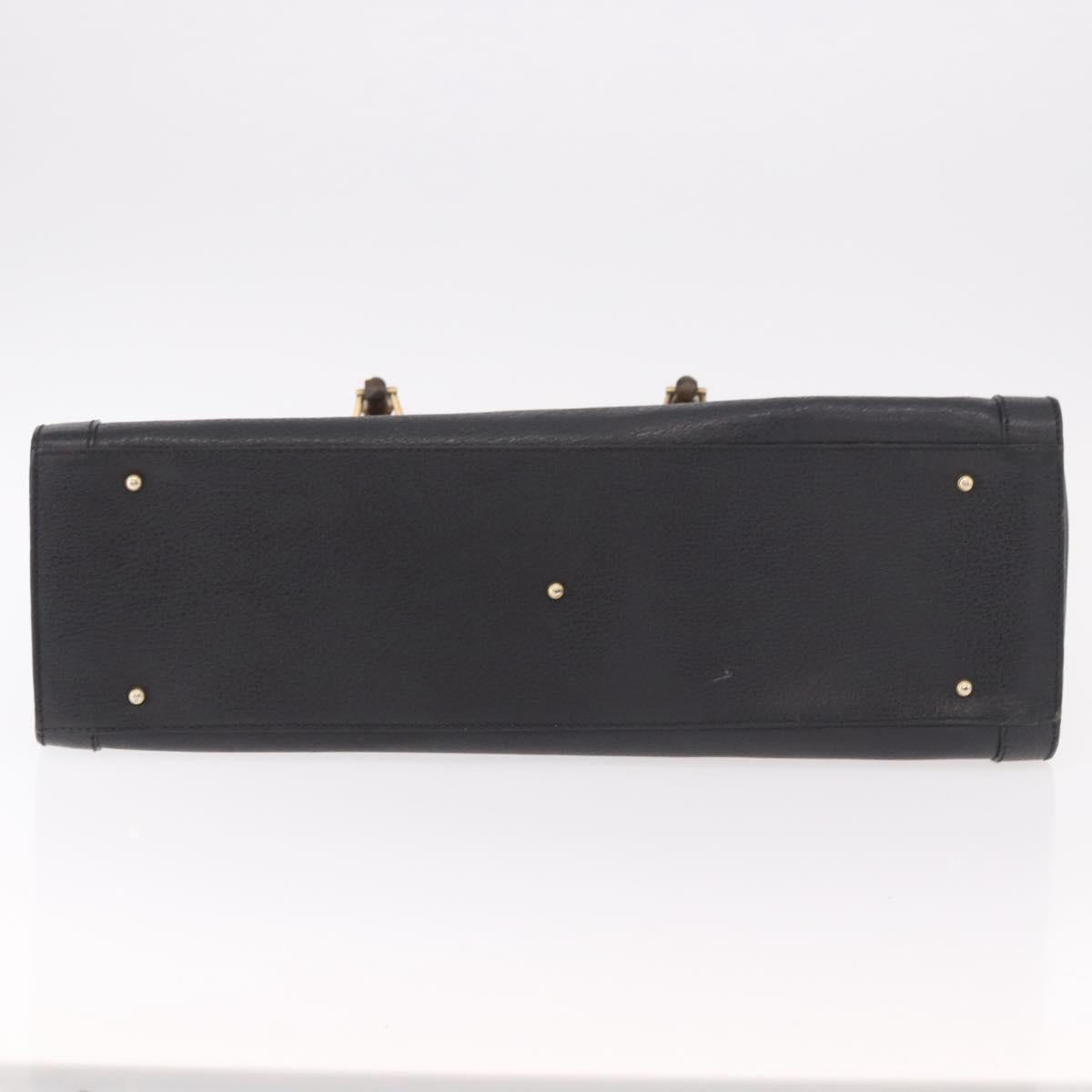 GUCCI Bamboo Hand Bag Leather Black Gold 002 1186 0259 Auth ep5273