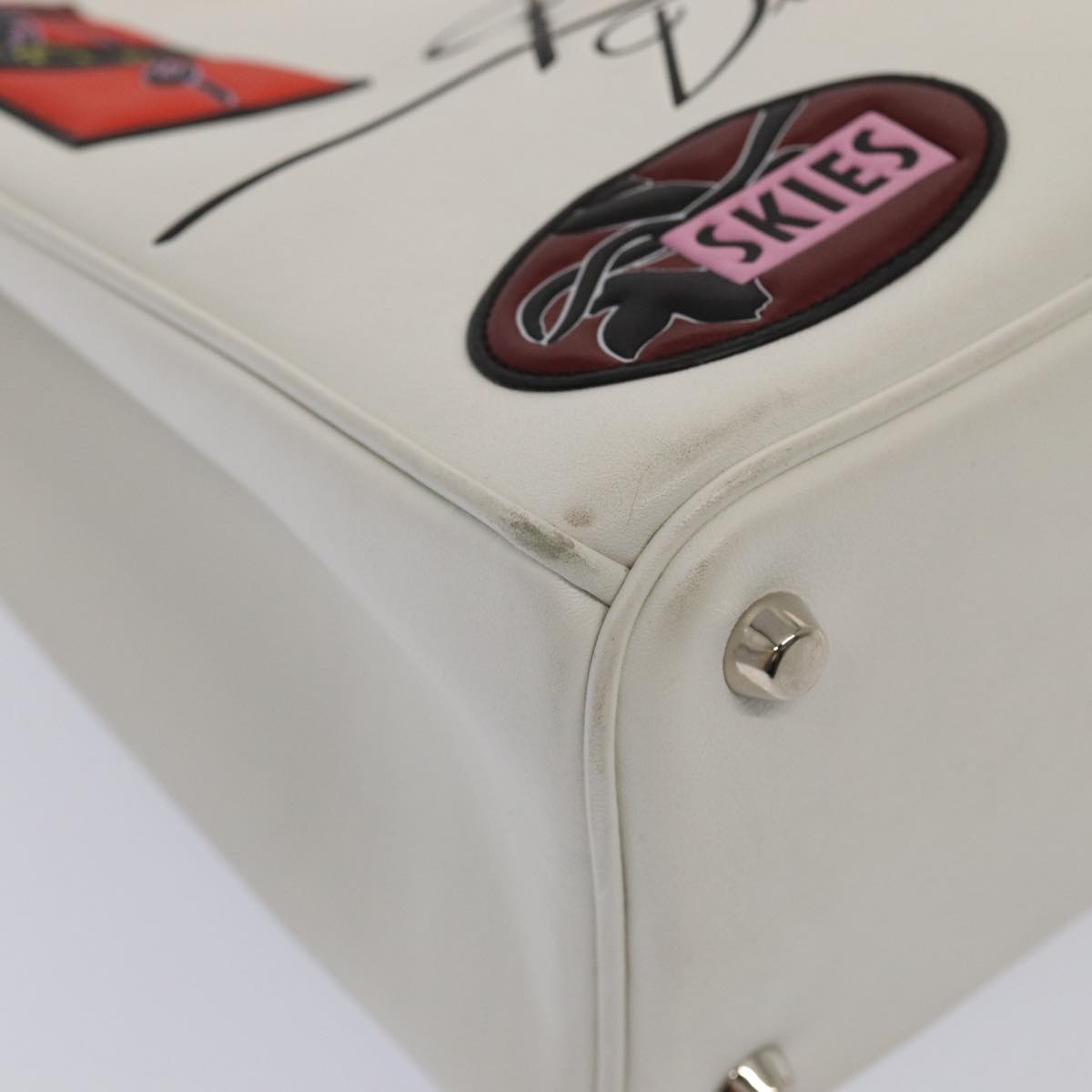 Christian Dior Hand Bag Leather 2way Silver White Auth ep5275AV