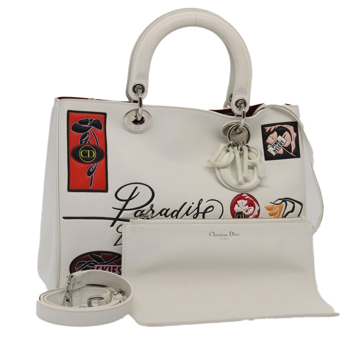 Christian Dior Hand Bag Leather 2way Silver White Auth ep5275AV