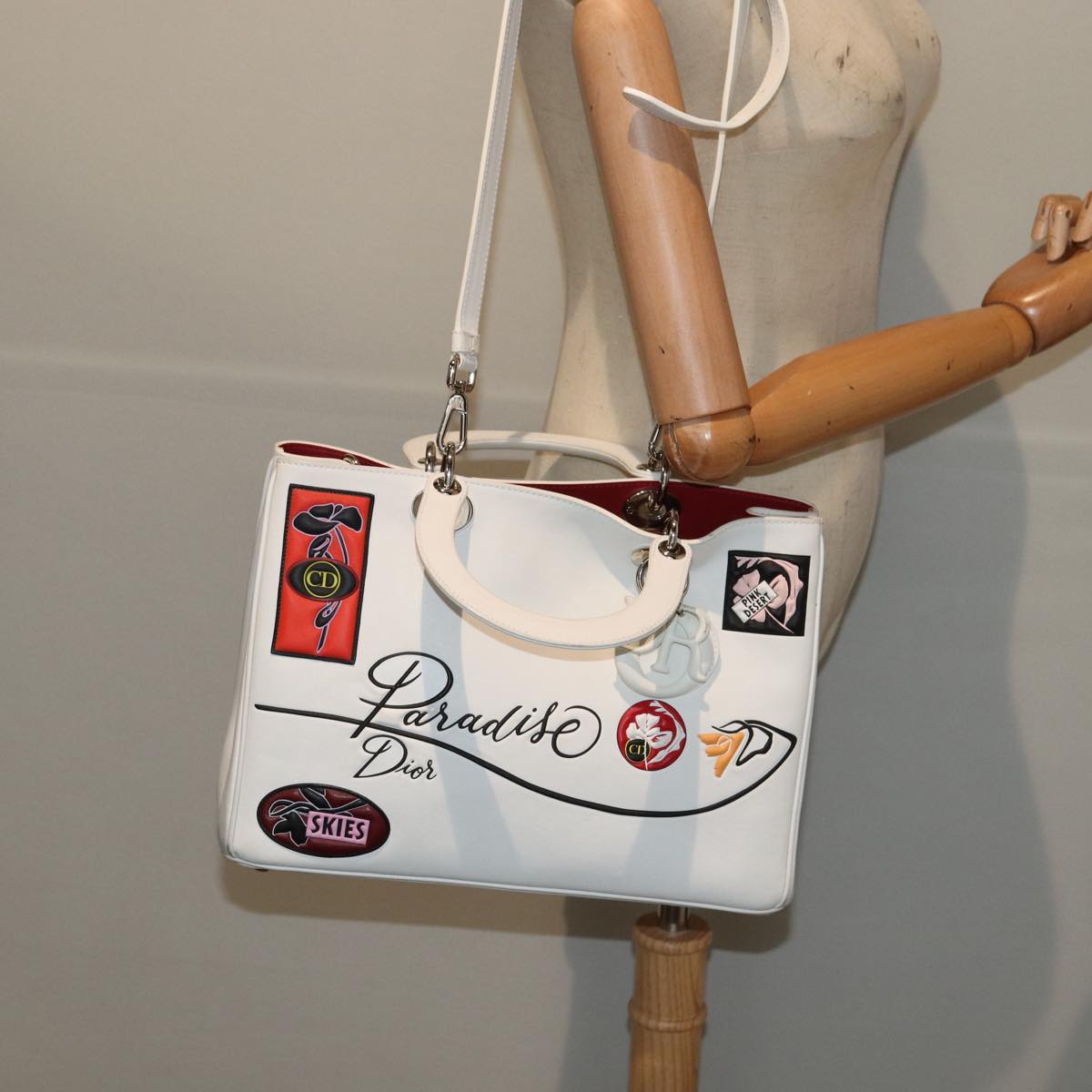 Christian Dior Hand Bag Leather 2way Silver White Auth ep5275SAV