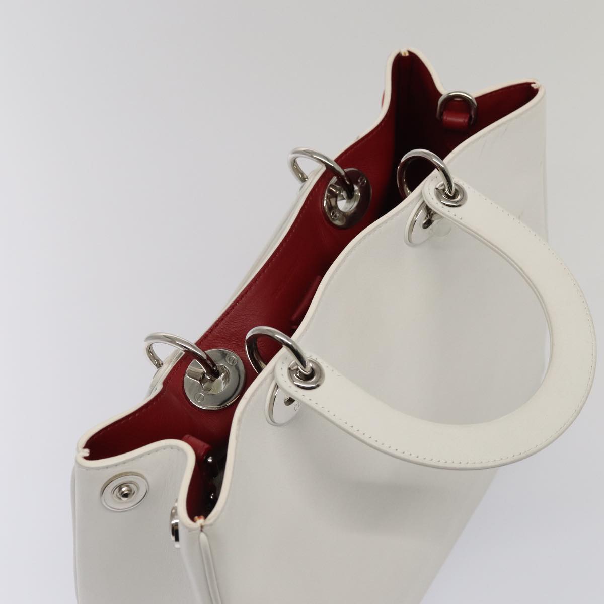 Christian Dior Hand Bag Leather 2way Silver White Auth ep5275SAV