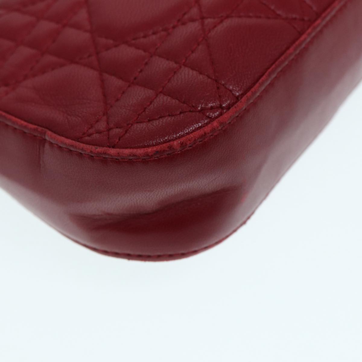 Christian Dior Canage Accessory Pouch Leather Red Gold Auth ep5334