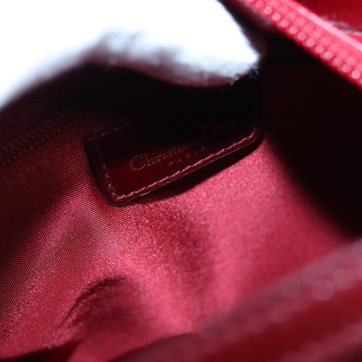 Christian Dior Canage Accessory Pouch Leather Red Gold Auth ep5334