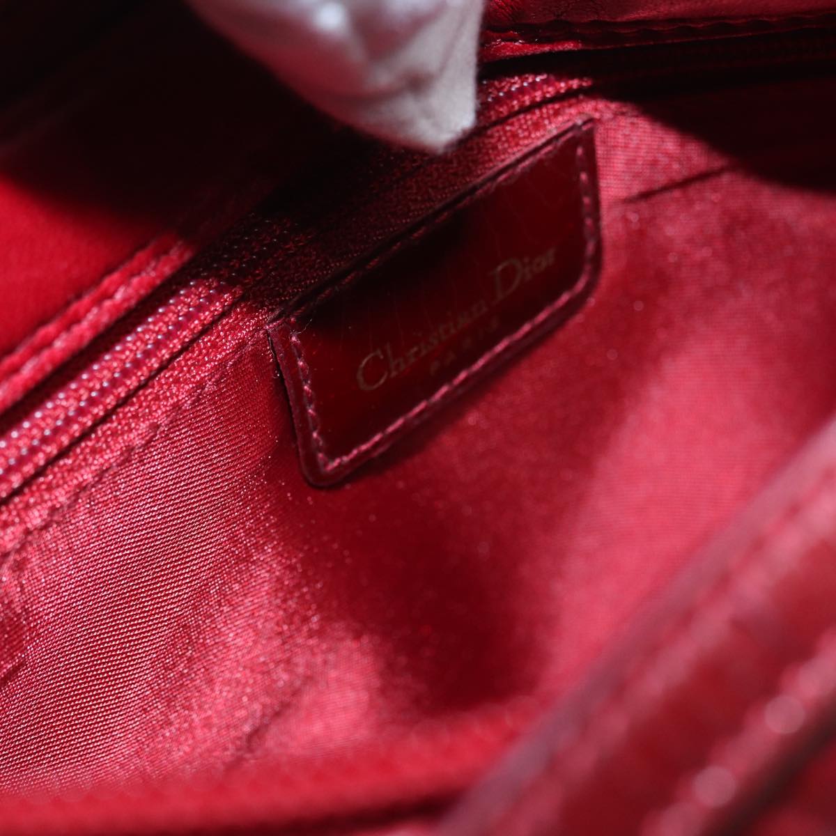 Christian Dior Canage Accessory Pouch Leather Red Gold Auth ep5334