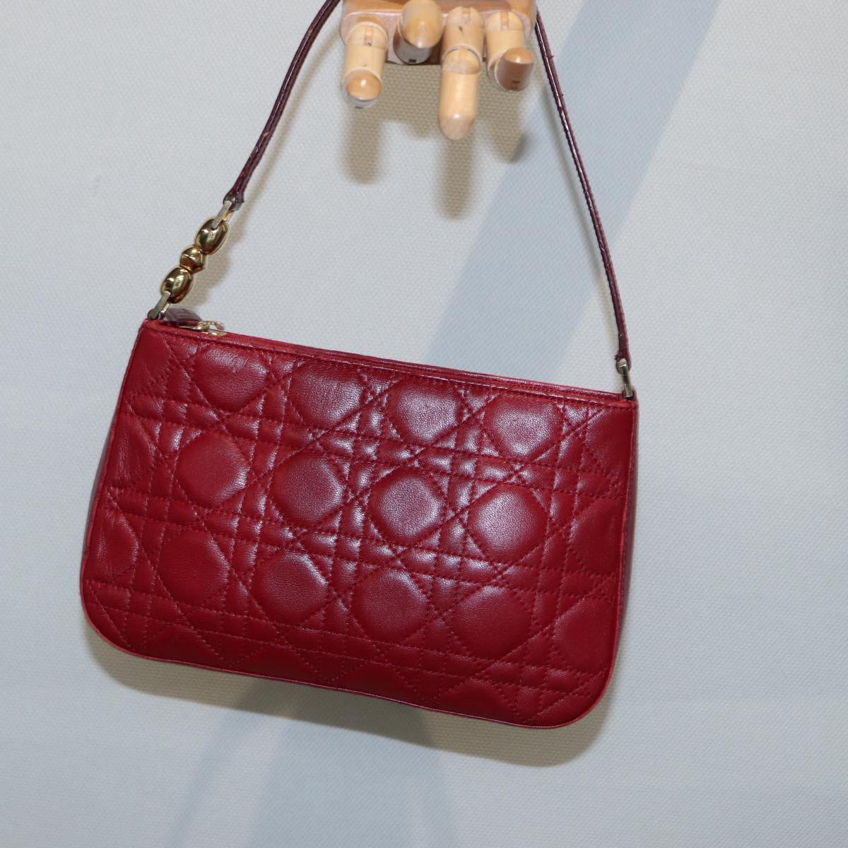 Christian Dior Canage Accessory Pouch Leather Red Gold Auth ep5334