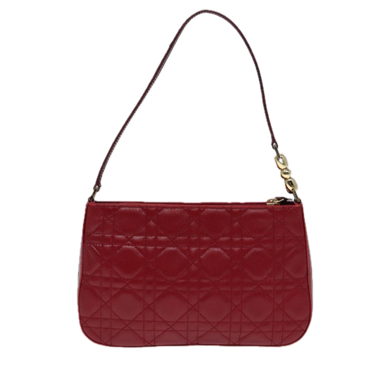 Christian Dior Canage Accessory Pouch Leather Red Gold Auth ep5334