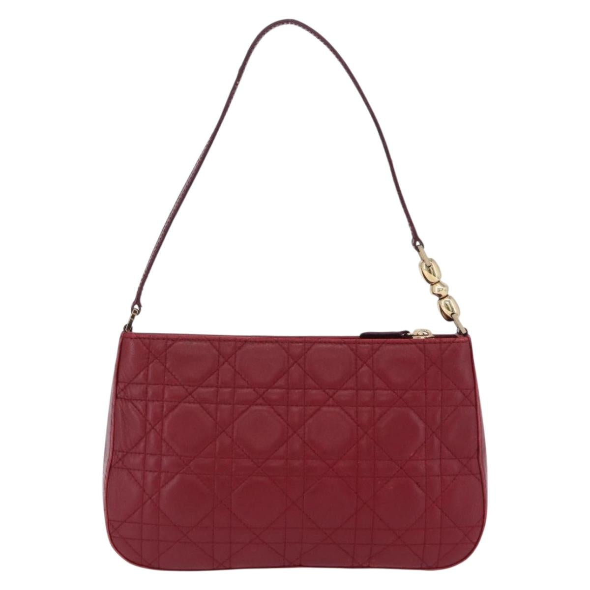 Christian Dior Canage Accessory Pouch Leather Red Gold Auth ep5334