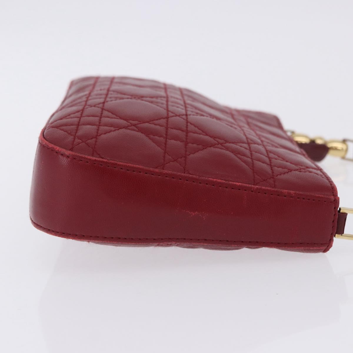 Christian Dior Canage Accessory Pouch Leather Red Gold Auth ep5334