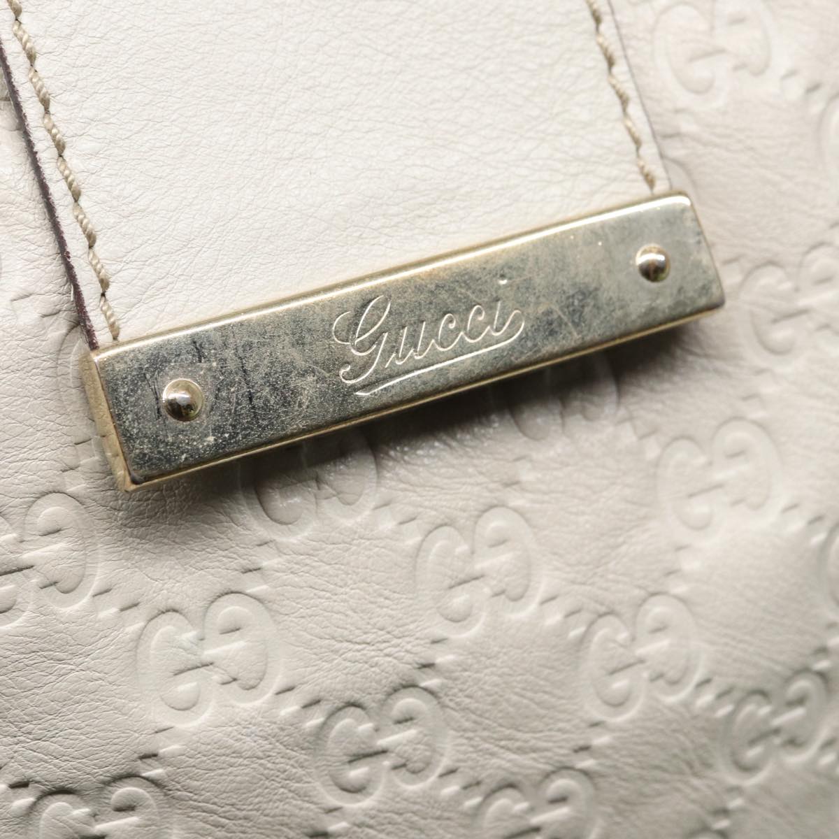 GUCCI GG Canvas Guccissima Hand Bag White Gold 211935 Auth ep5377