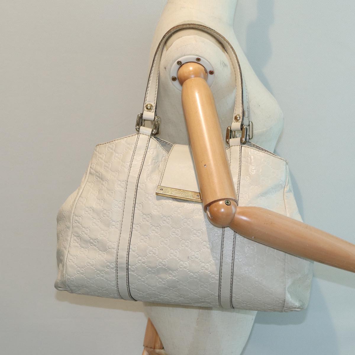 GUCCI GG Canvas Guccissima Hand Bag White Gold 211935 Auth ep5377