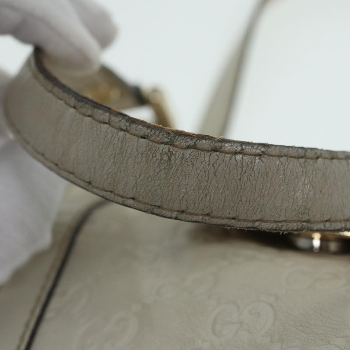 GUCCI GG Canvas Guccissima Hand Bag White Gold 211935 Auth ep5377