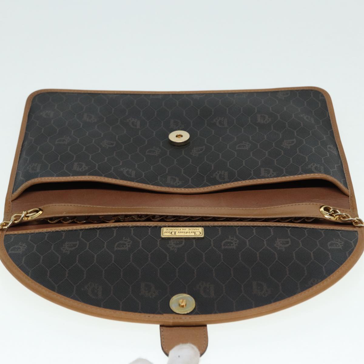 Christian Dior Chain Shoulder Bag PVC Leather Black Brown gold Auth ep5515