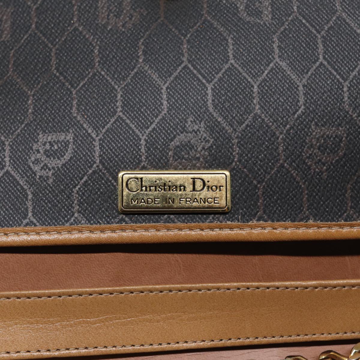 Christian Dior Chain Shoulder Bag PVC Leather Black Brown gold Auth ep5515