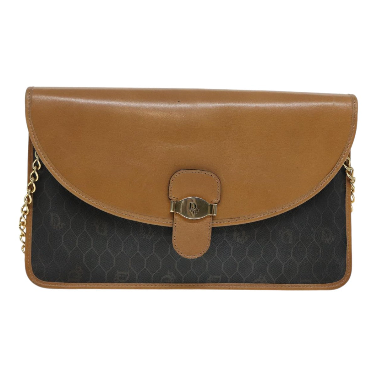 Christian Dior Chain Shoulder Bag PVC Leather Black Brown gold Auth ep5515