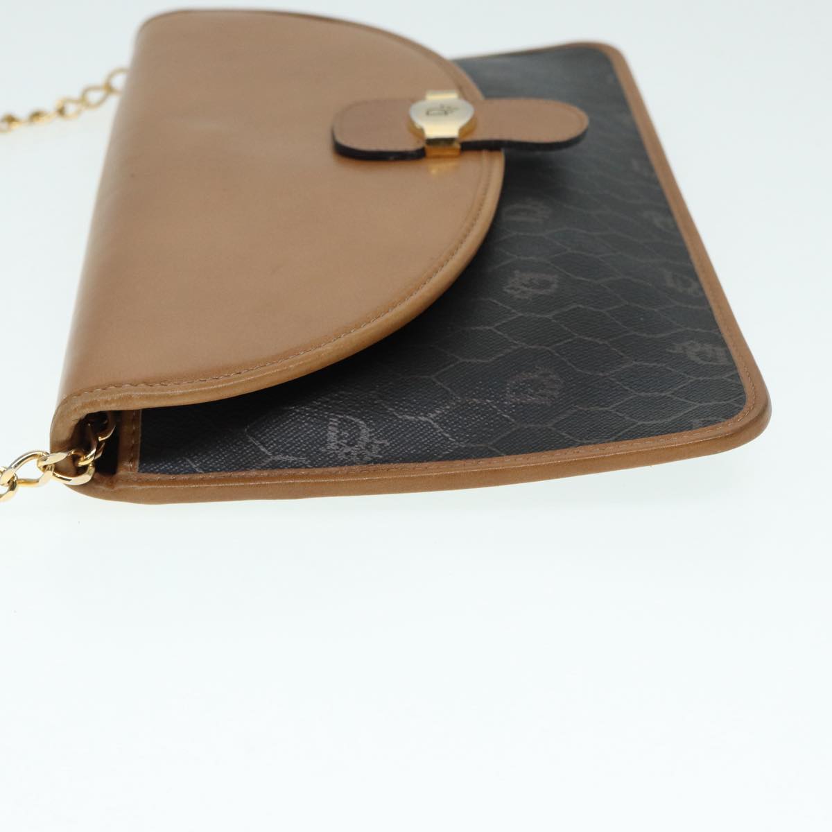 Christian Dior Chain Shoulder Bag PVC Leather Black Brown gold Auth ep5515