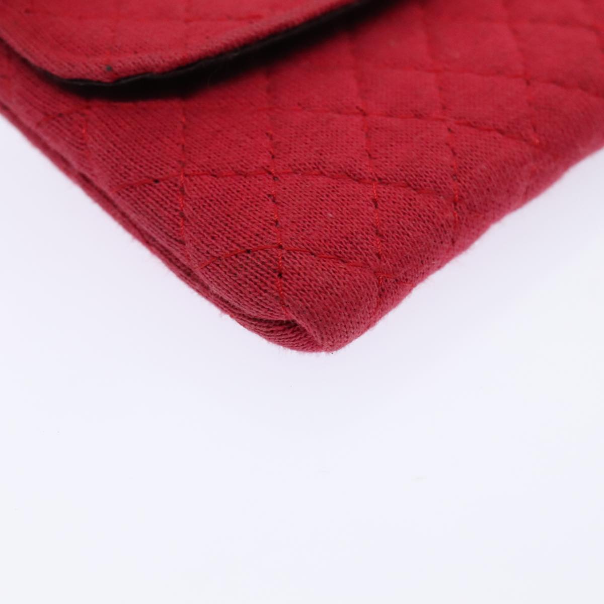 CHANEL Chain Quilted Shoulder Pouch Cotton Gold Red CC Auth ep5533