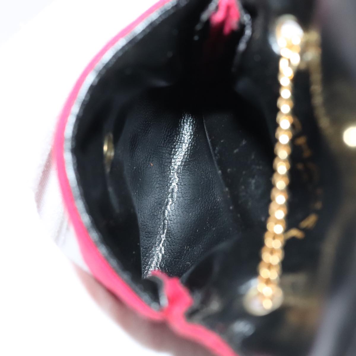 CHANEL Chain Quilted Shoulder Pouch Cotton Gold Red CC Auth ep5533
