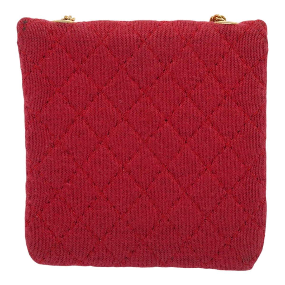 CHANEL Chain Quilted Shoulder Pouch Cotton Gold Red CC Auth ep5533