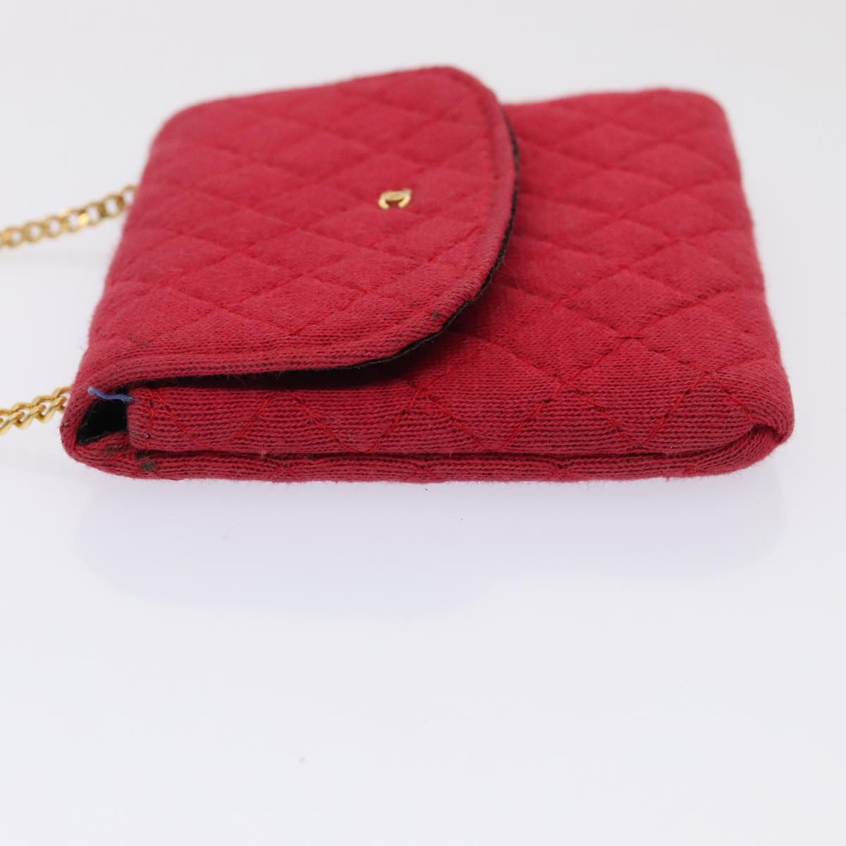 CHANEL Chain Quilted Shoulder Pouch Cotton Gold Red CC Auth ep5533