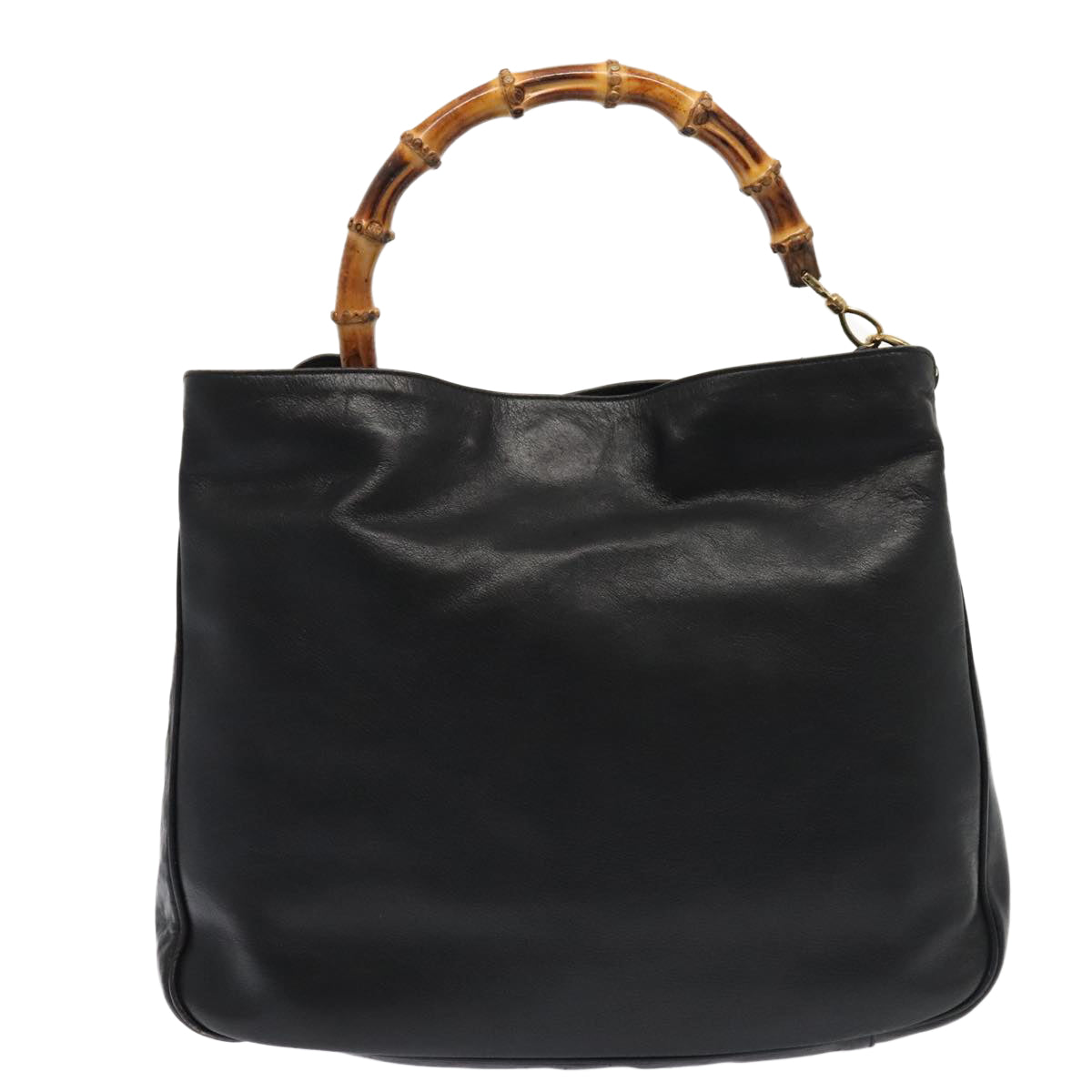 GUCCI Bamboo Shoulder Bag Leather 2way Black Gold 001 1998 1577 Auth ep5534
