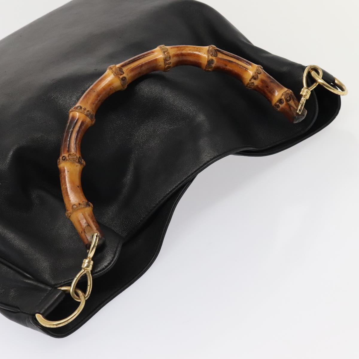 GUCCI Bamboo Shoulder Bag Leather 2way Black Gold 001 1998 1577 Auth ep5534