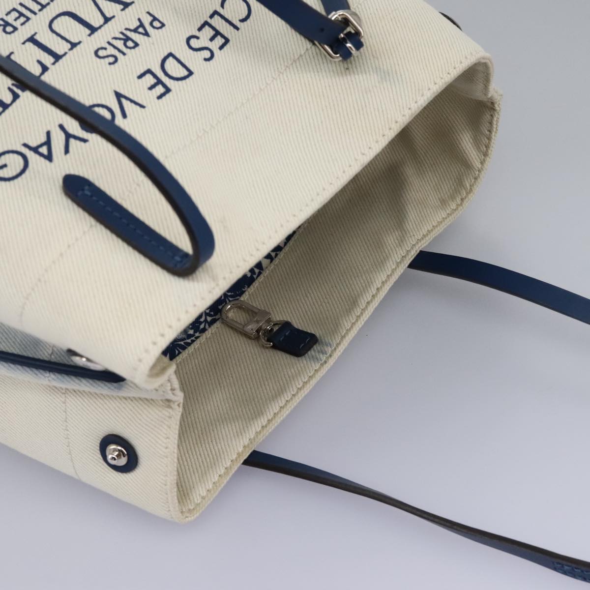 LOUIS VUITTON Cabas PM Tote Bag Canvas White Blue M94504 LV Auth ep5538