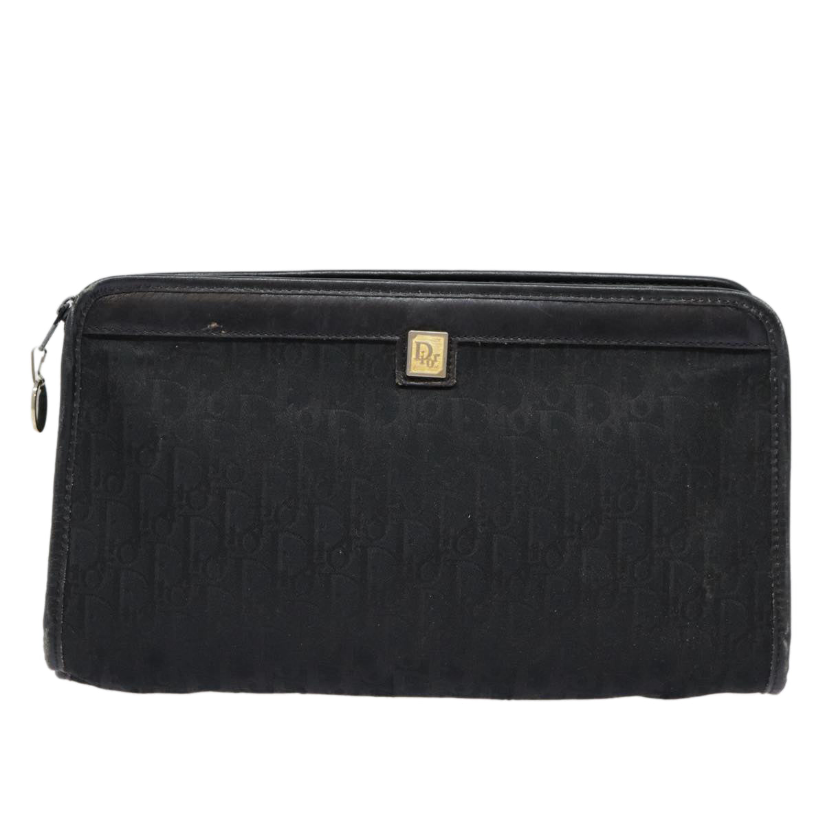 Christian Dior Trotter Canvas Clutch Bag Black Silver Auth ep5605