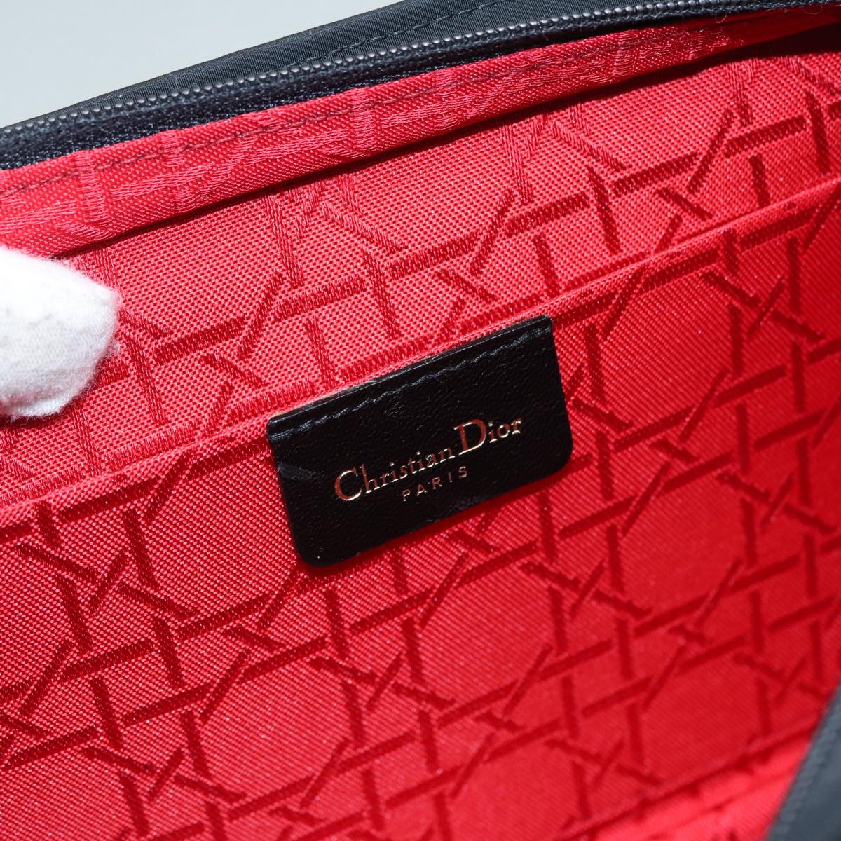 Christian Dior Canage Pouch Nylon Black Gold Auth ep5643