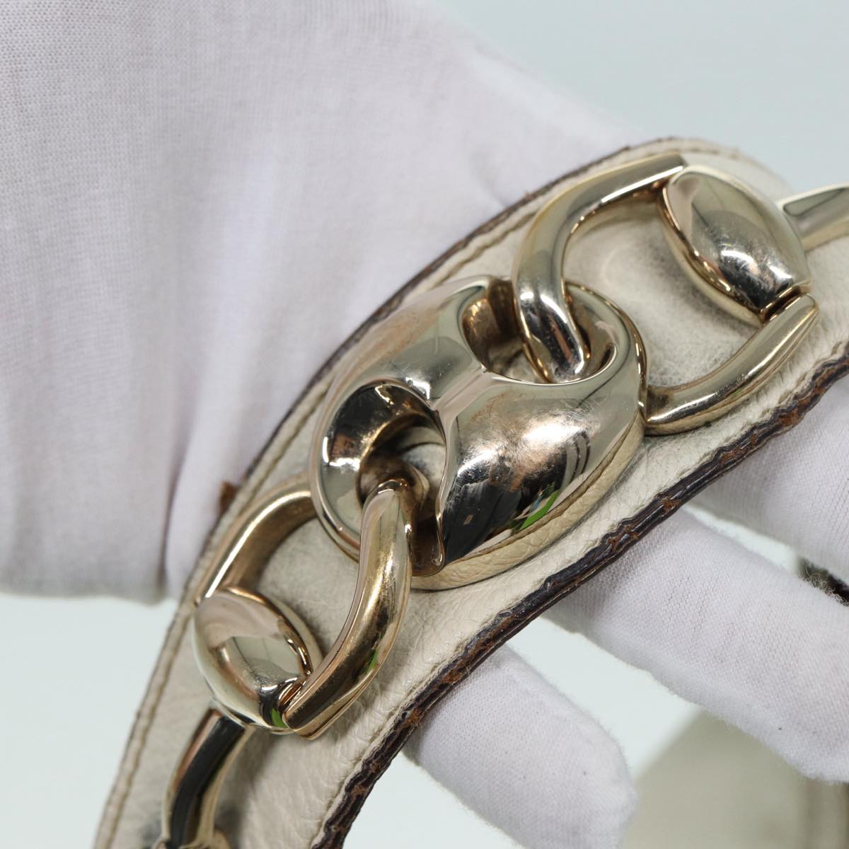 GUCCI Horsebit Shoulder Bag Leather Beige Gold 170013 Auth ep5698