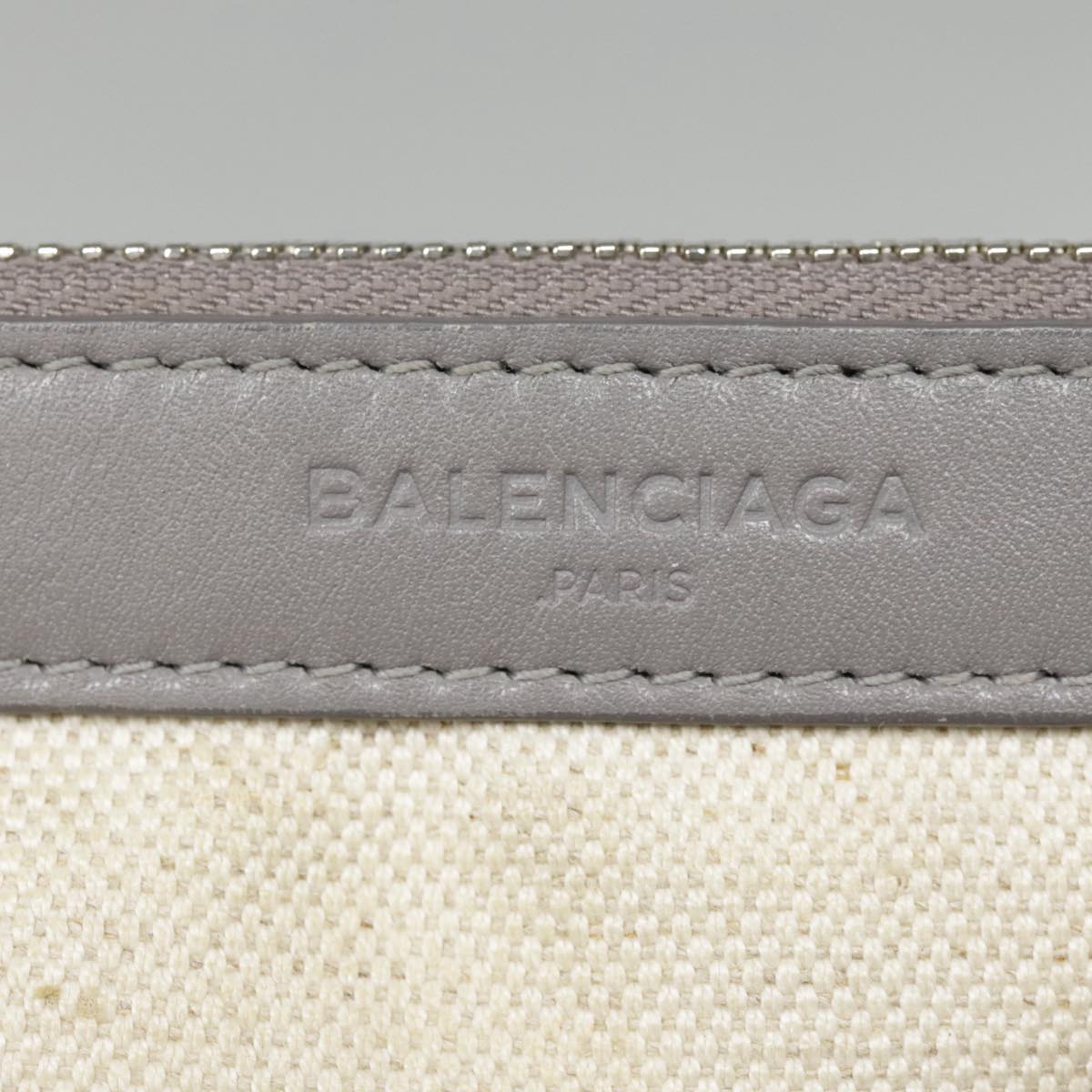 BALENCIAGA Navy Cabas S Hand Bag Canvas Leather White Beige 339933 Auth ep5793
