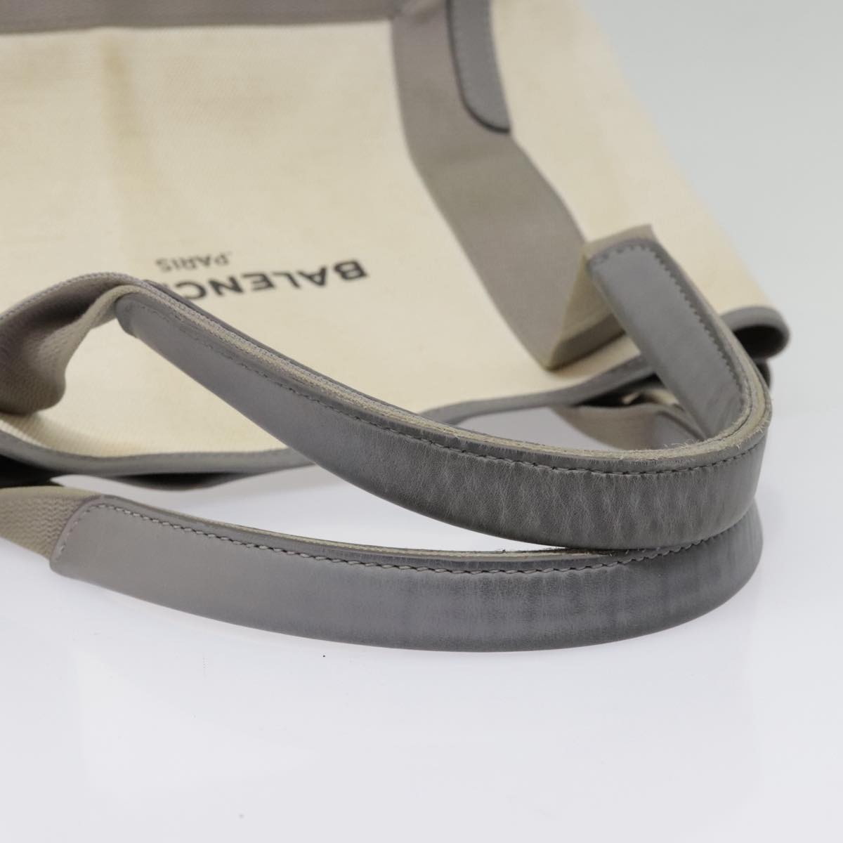 BALENCIAGA Navy Cabas S Hand Bag Canvas Leather White Beige 339933 Auth ep5793