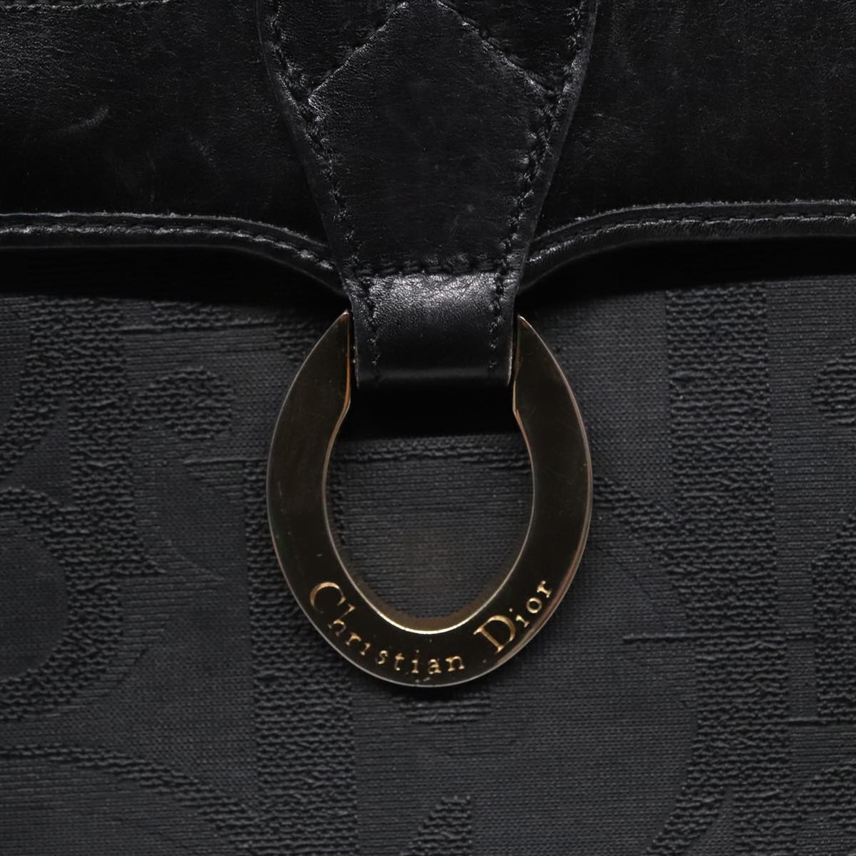 Christian Dior Trotter Canvas Hand Bag Black Gold Auth ep5935