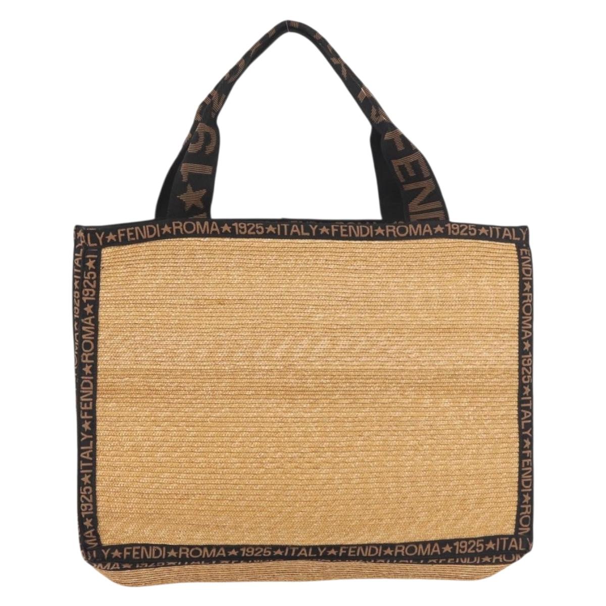 FENDI Tote Bag Straw Beige Auth ep5982