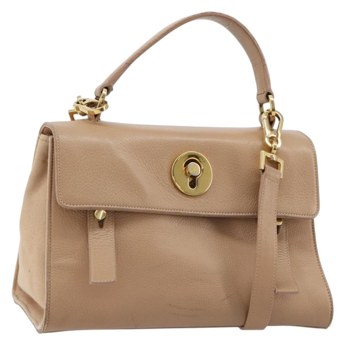 SAINT LAURENT Hand Bag Leather 2way Beige Gold 313499 Auth ep5999