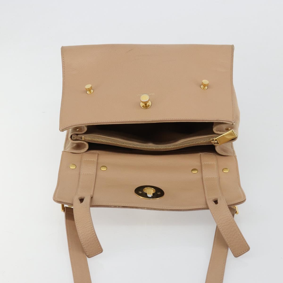SAINT LAURENT Hand Bag Leather 2way Beige Gold 313499 Auth ep5999