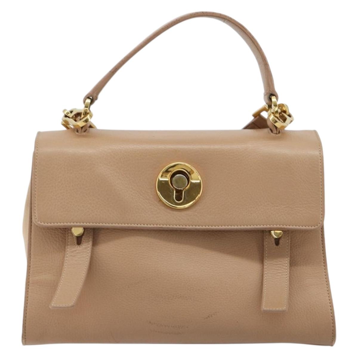 SAINT LAURENT Hand Bag Leather 2way Beige Gold 313499 Auth ep5999