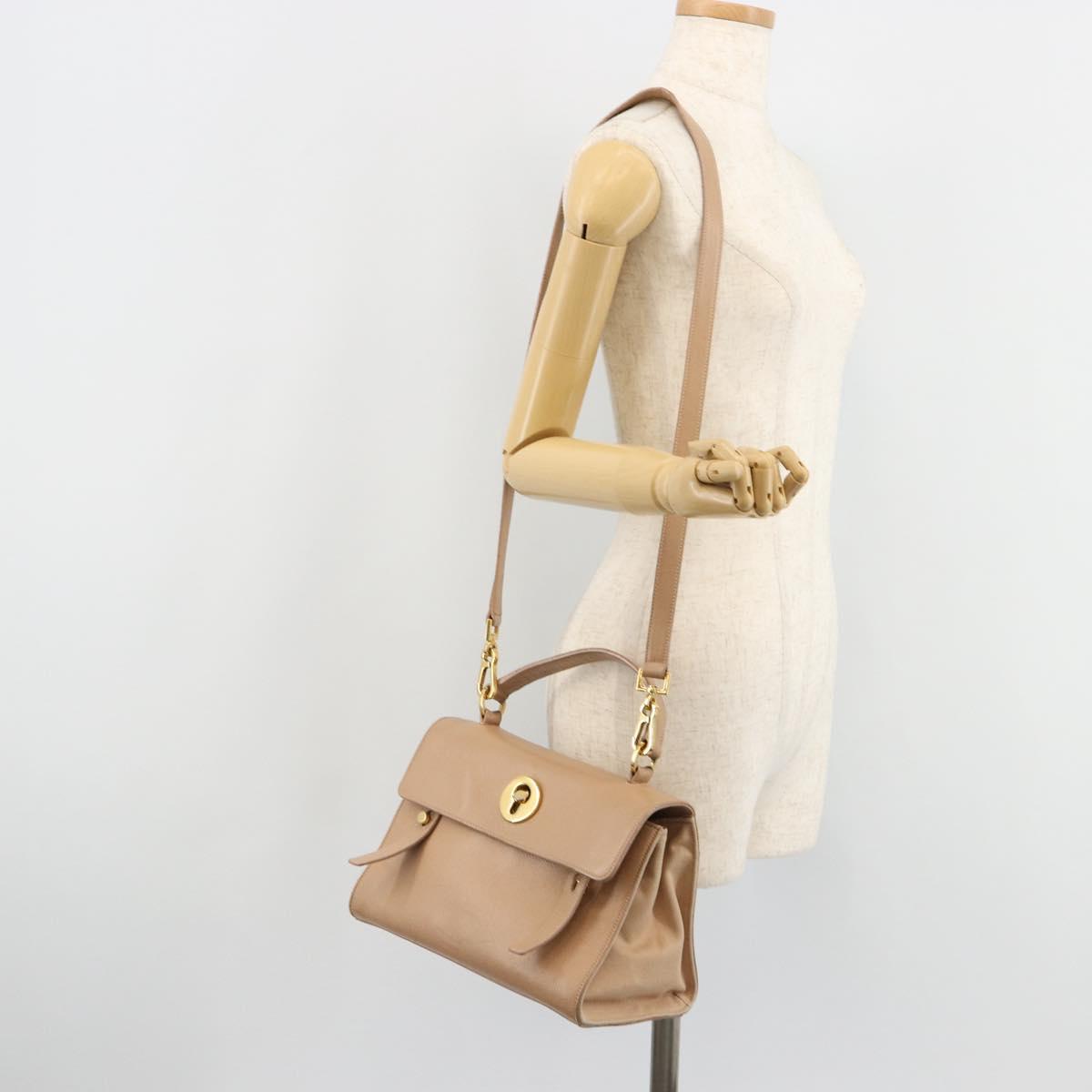 SAINT LAURENT Hand Bag Leather 2way Beige Gold 313499 Auth ep5999