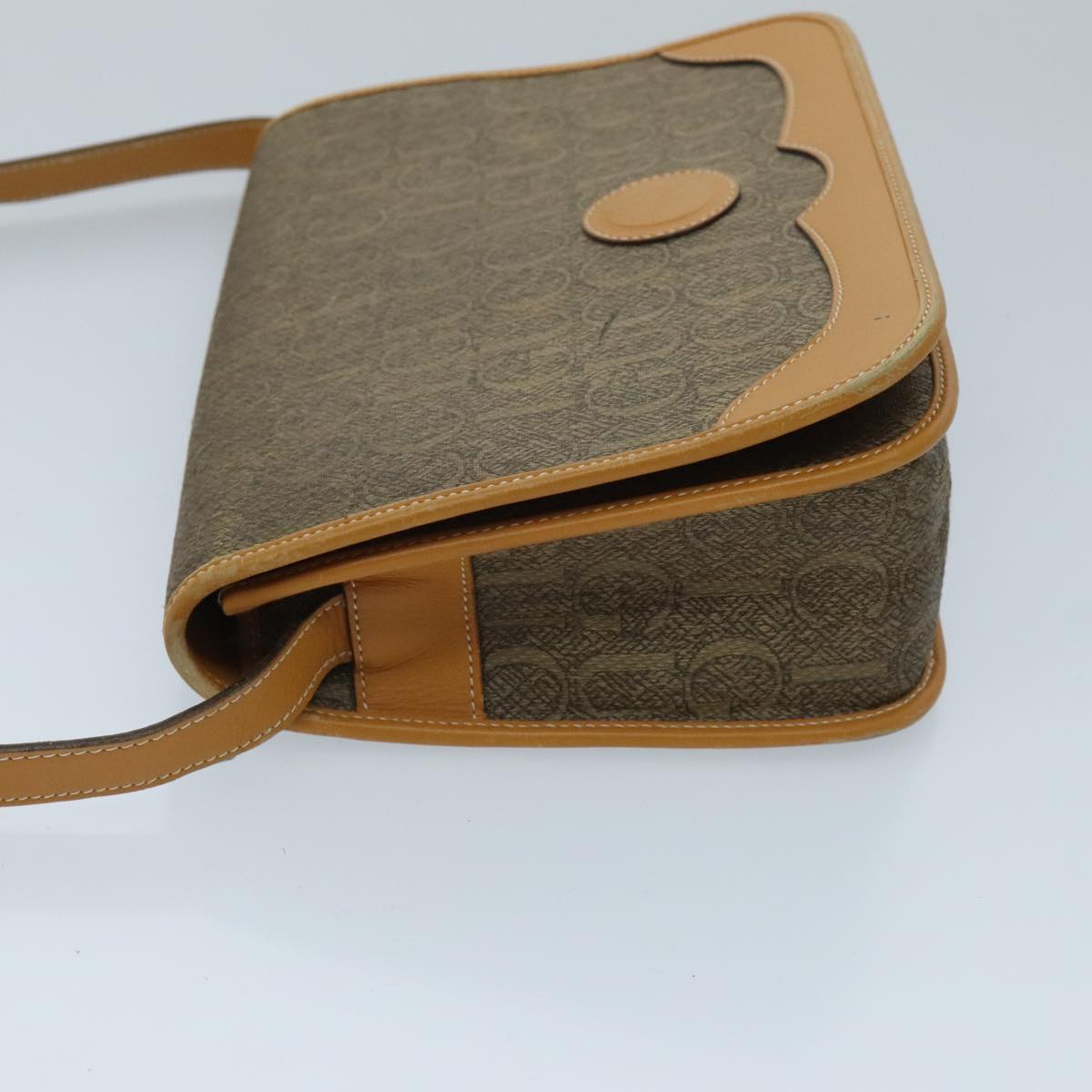 GUCCI Shoulder Bag Canvas Leather Brown Gold Auth ep6137