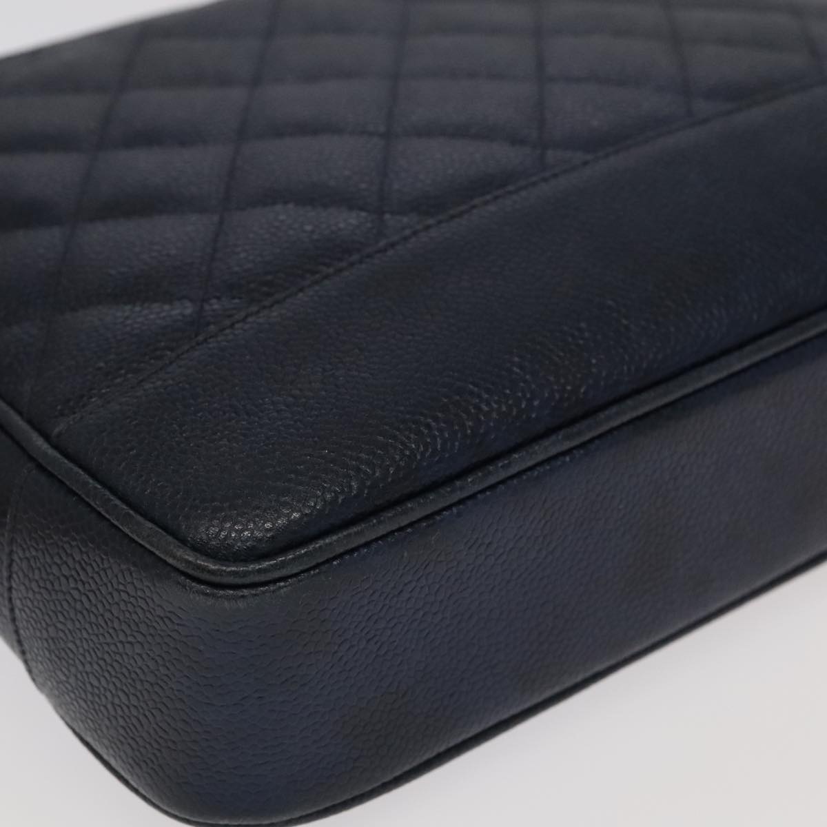 CHANEL Matelasse Chain Shoulder Bag Caviar Skin Navy Gold CC Auth ep6286