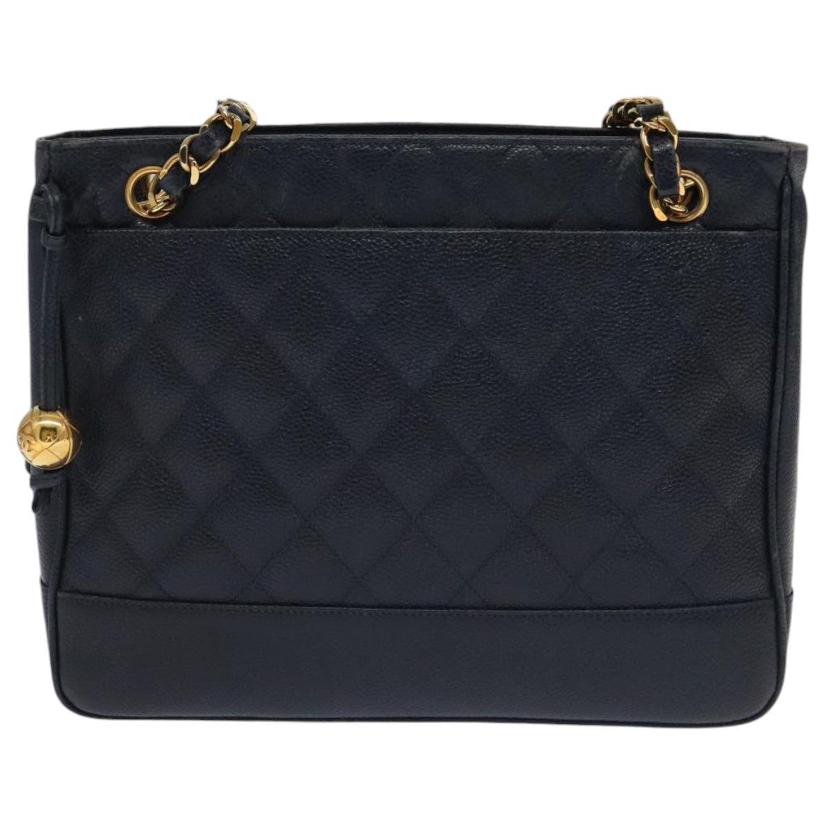 CHANEL Matelasse Chain Shoulder Bag Caviar Skin Navy Gold CC Auth ep6286