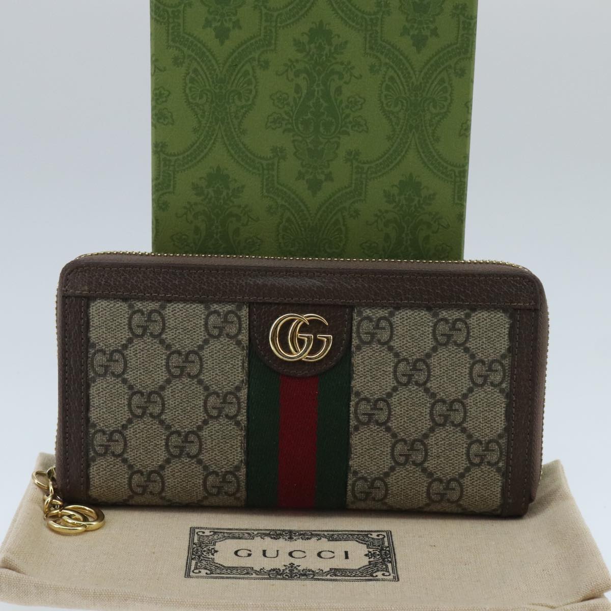 GUCCI GG Ophidia WebSherry Line Wallet PVC Beige Red Green Auth ep6413V