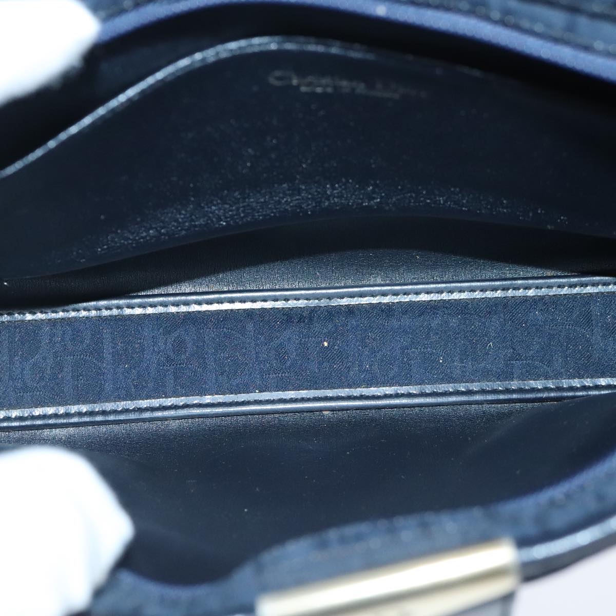 Christian Dior Trotter Canvas Shoulder Bag Navy Gold Auth ep6477