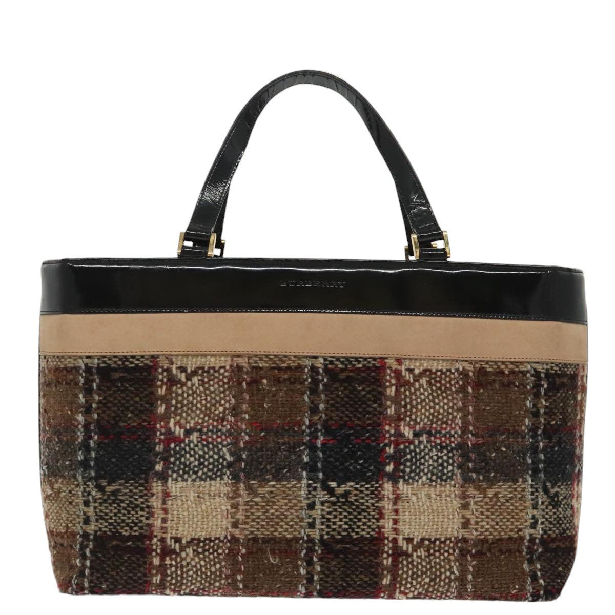 BURBERRY Nova Check Tote Bag Wool Beige Auth ep6709
