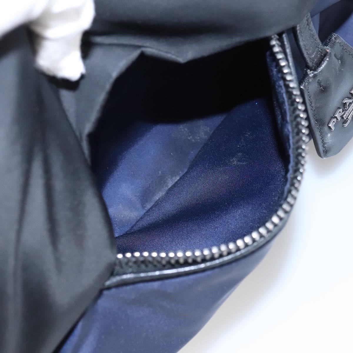 PRADA Hand Bag Nylon Navy Silver Auth ep6744