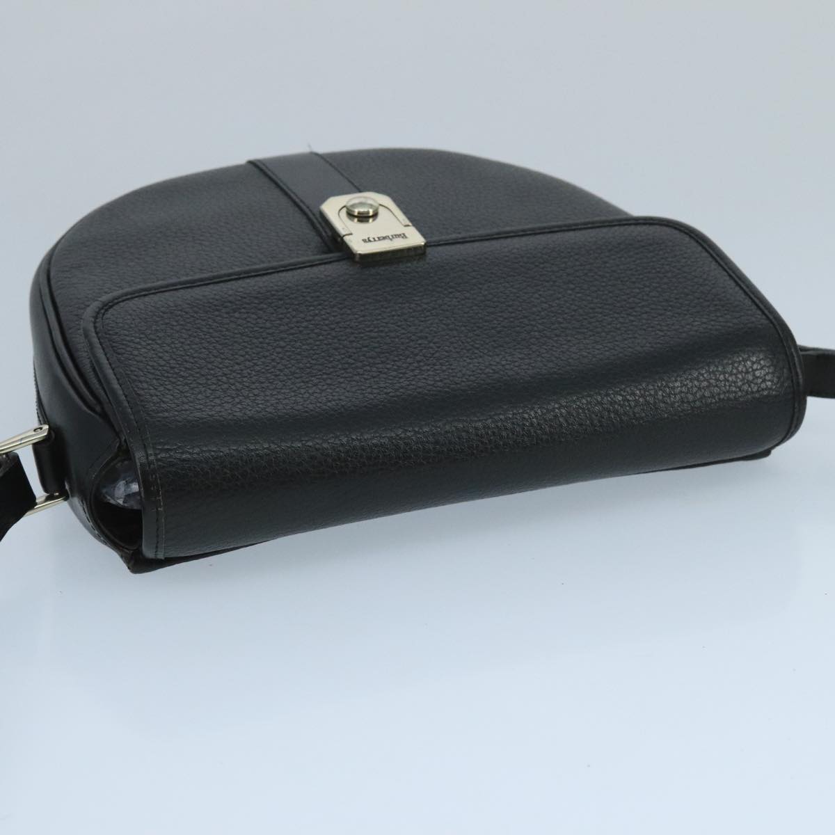 Burberrys Shoulder Bag Leather Black Silver Auth ep6871
