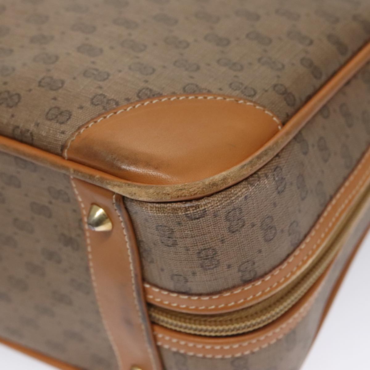 GUCCI Micro GG Supreme Hand Bag PVC Leather Beige Gold Auth ep6917